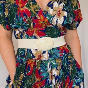 Vintage elastic belt with ivory marled buckle